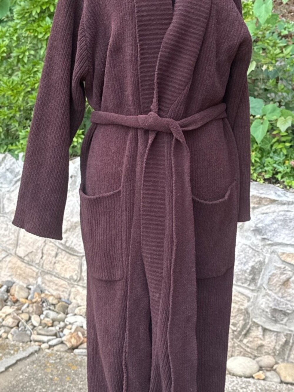 Natori Long Chenille Duster Cardigan Robe Brown Belted Lounge Wear Size Large
